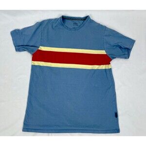 Patagonia T-Shirt Men MEDIUM Blue Short Sleeve Red Yellow Stripe Casual